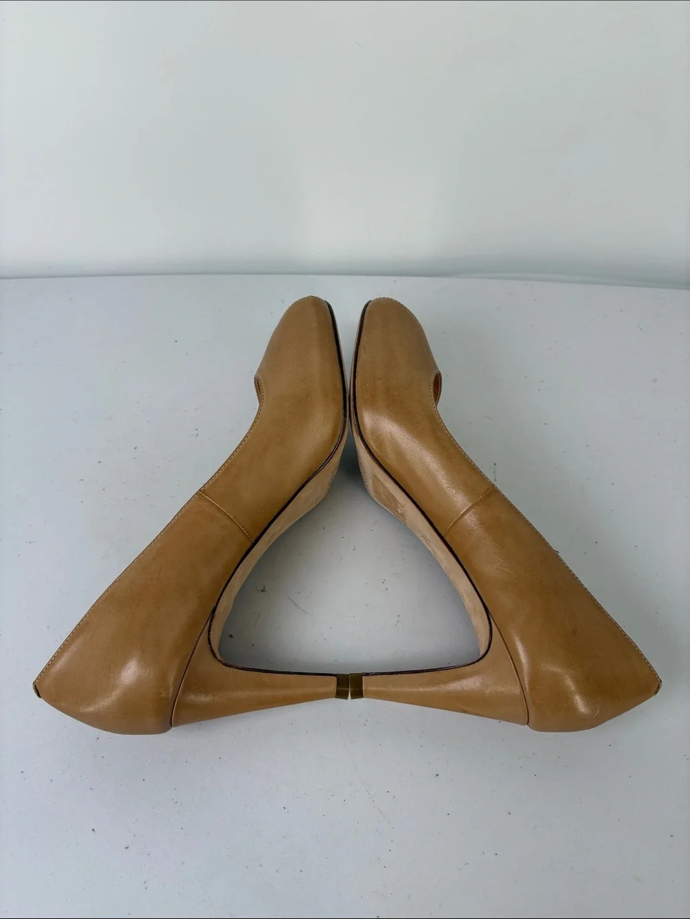 🥦 Cole Haan leather Tan Peep-Toe  Pumps